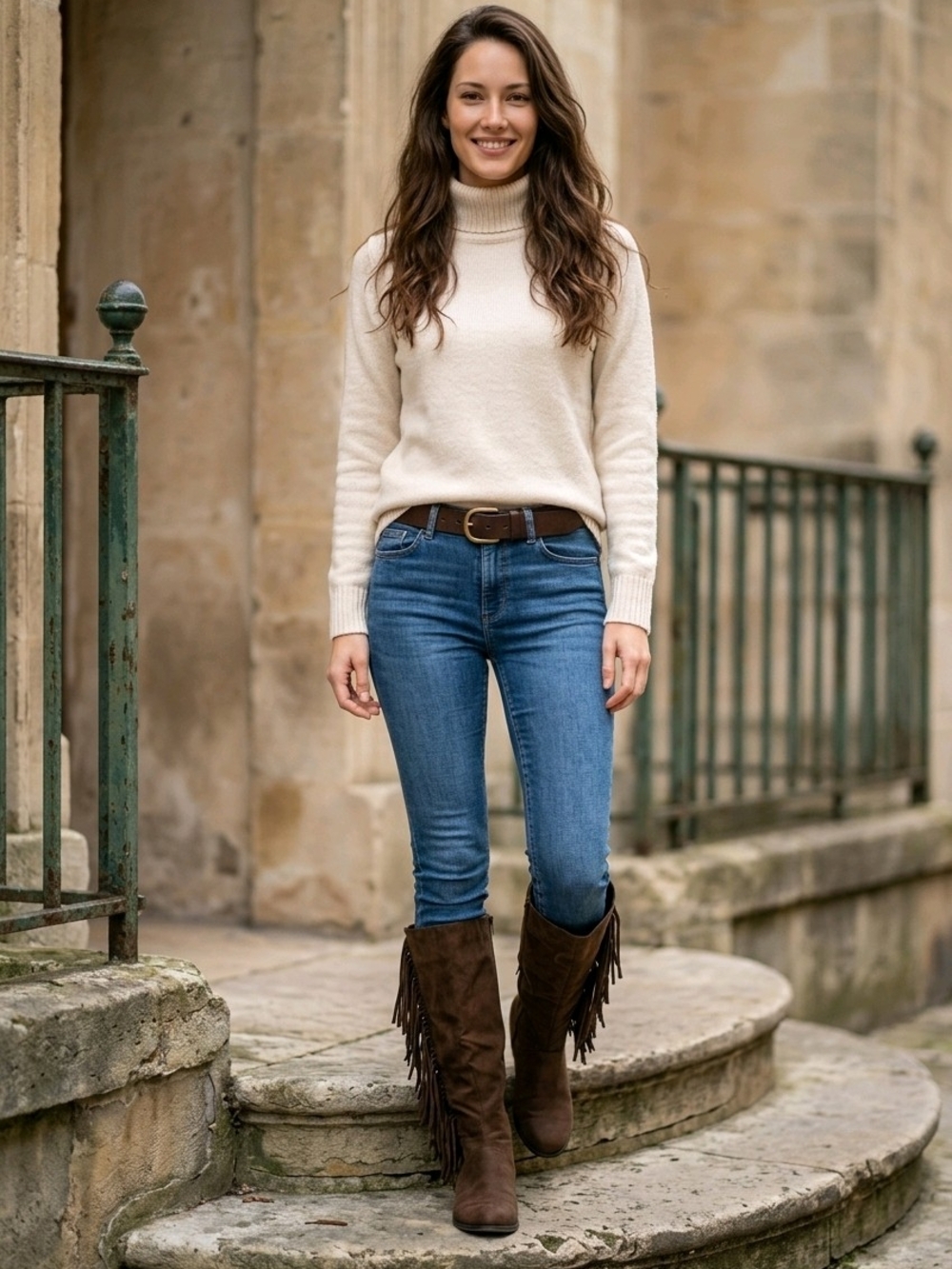 Rampage "Illiad" Brown Faux-Suede Fringe Knee-High Side Zipper Boots 8.5M